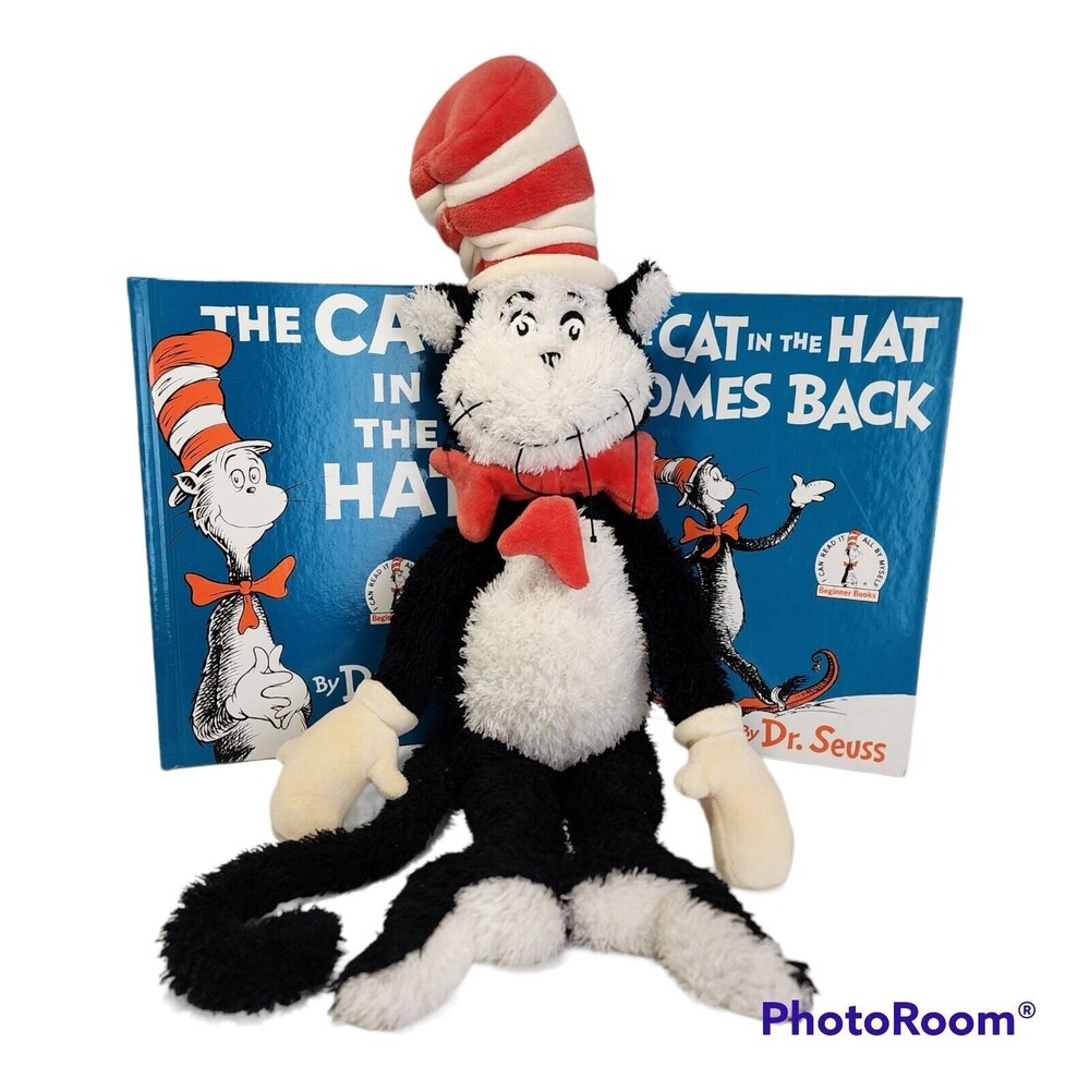 Dr. Seuss Lot - 2 Beginner Cat in The Hat Books and Plush Cat in the Hat Doll